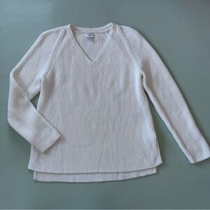 J. Crew White V-Neck Ribbed Sweater Sz M